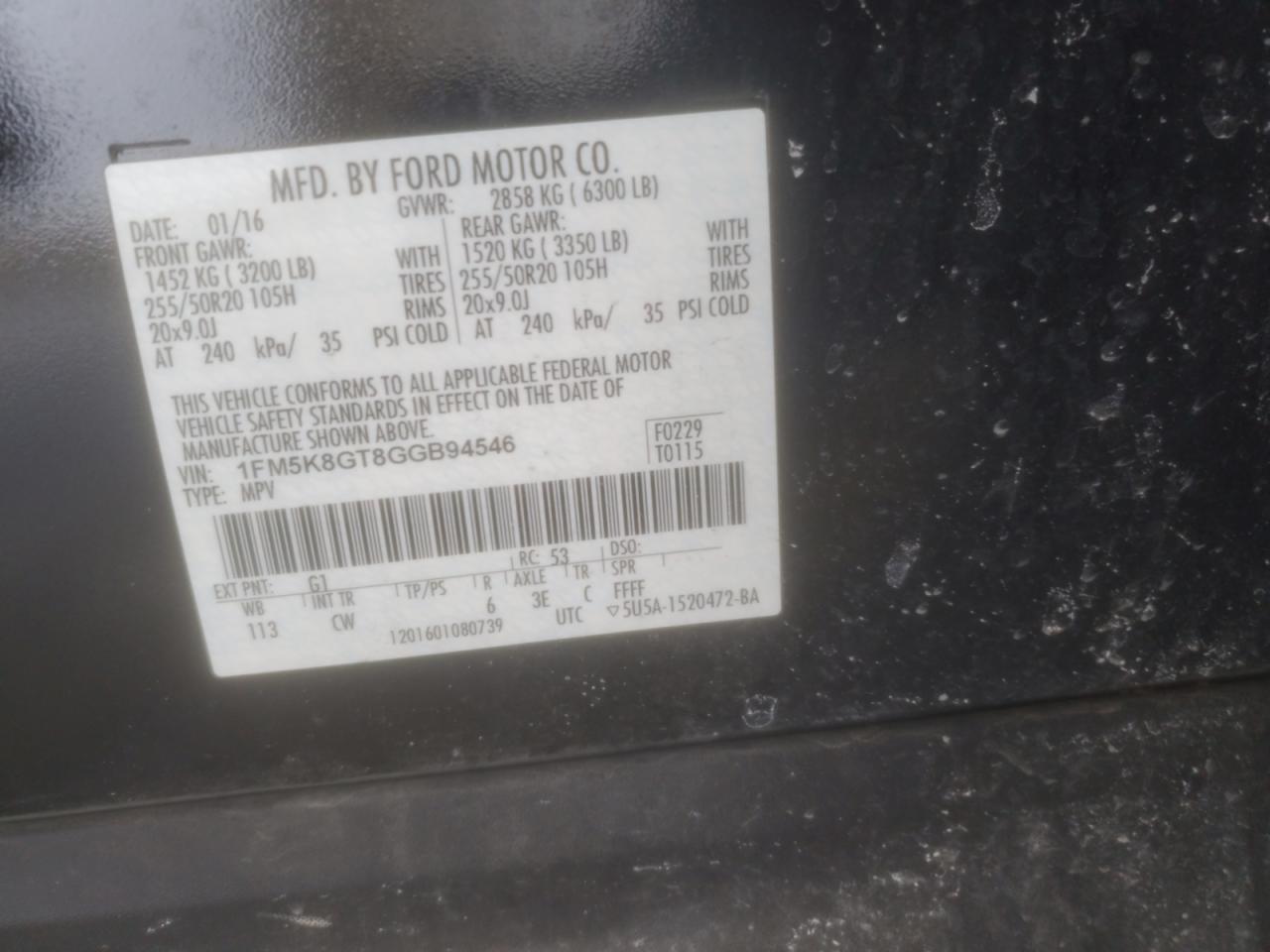 1FM5K8GT8GGB94546 FORD EXPLORER 2016