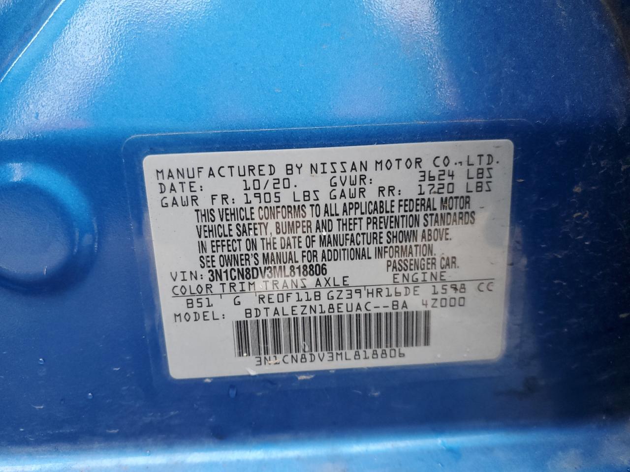 3N1CN8DV3ML818806 NISSAN VERSA 2021