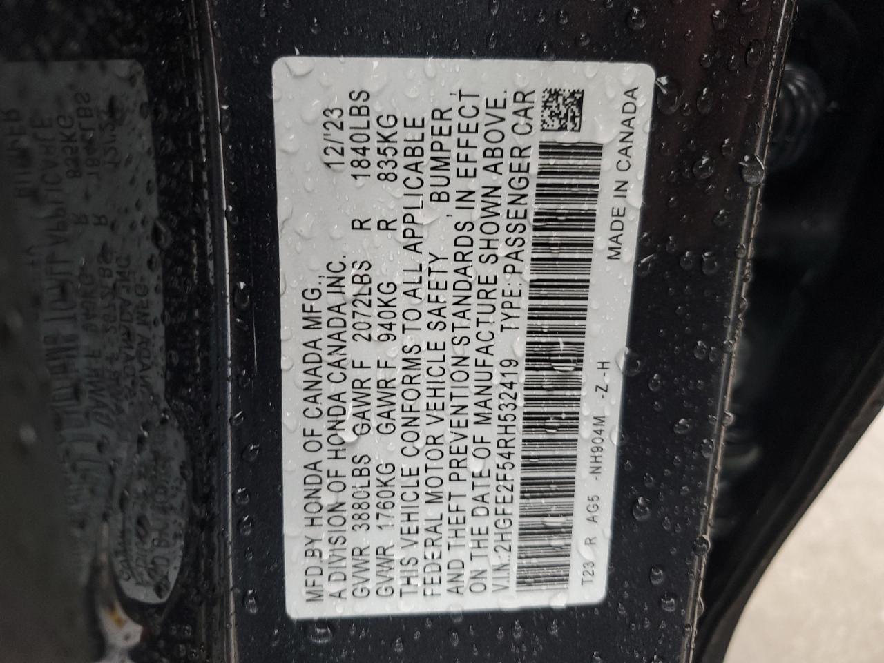 2HGFE2F54RH532419 HONDA CIVIC 2024