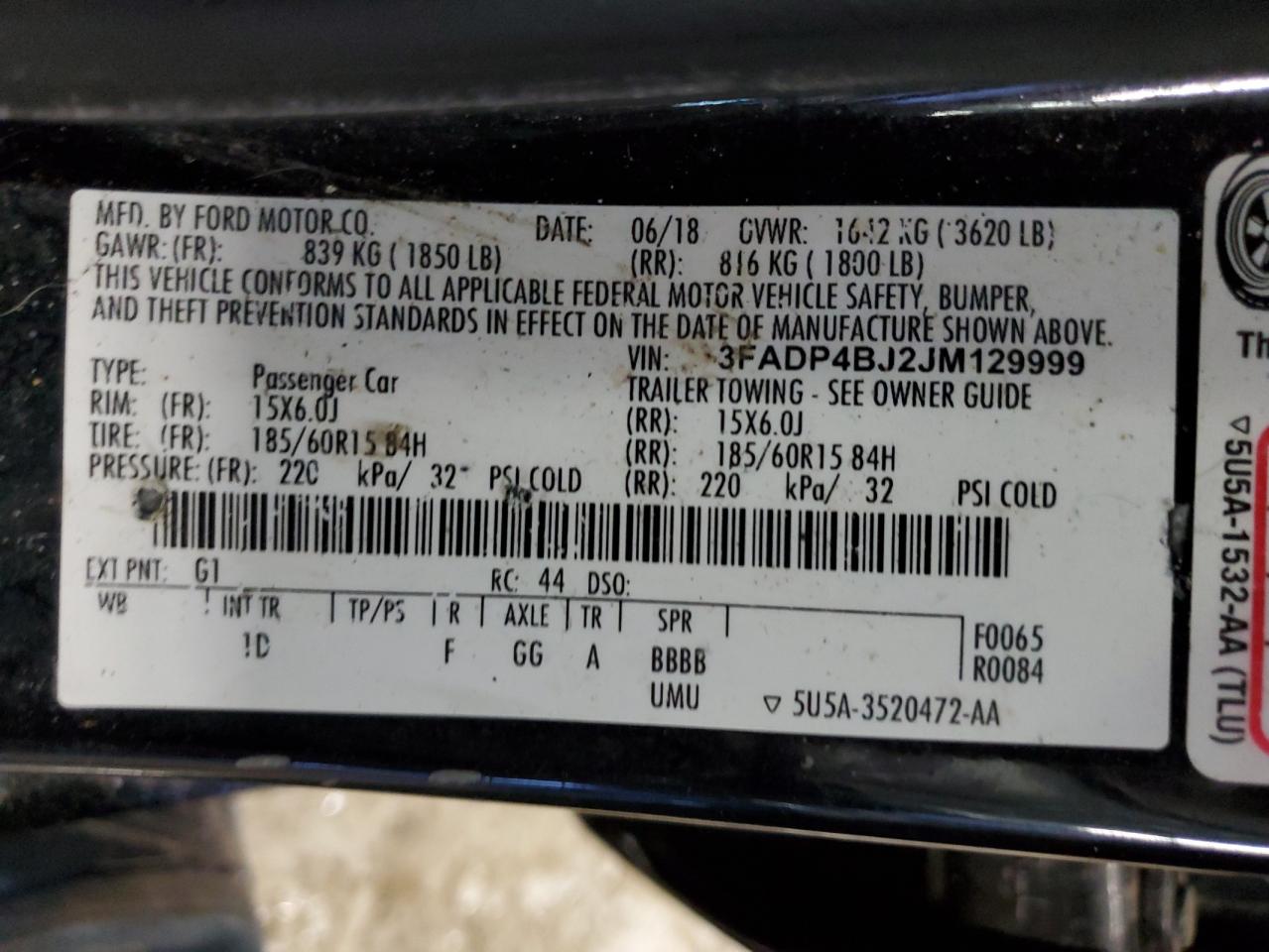 3FADP4BJ2JM129999 FORD FIESTA 2018