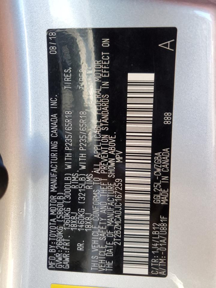 2018 Lexus Rx 350 Base VIN: 2T2BZMCA0JC167259 Lot: 46522595