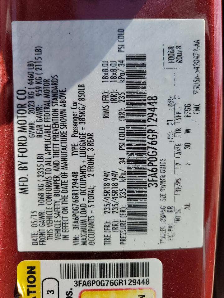 3FA6P0G76GR129448 FORD FUSION 2016
