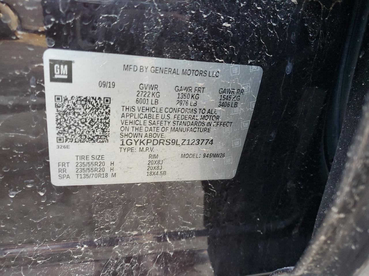 1GYKPDRS9LZ123774 CADILLAC XT6 2020