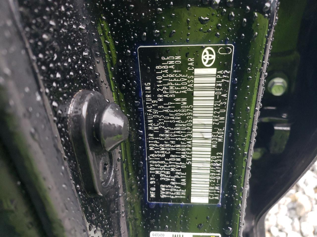5YFEPRAE3LP063975 TOYOTA COROLLA 2020