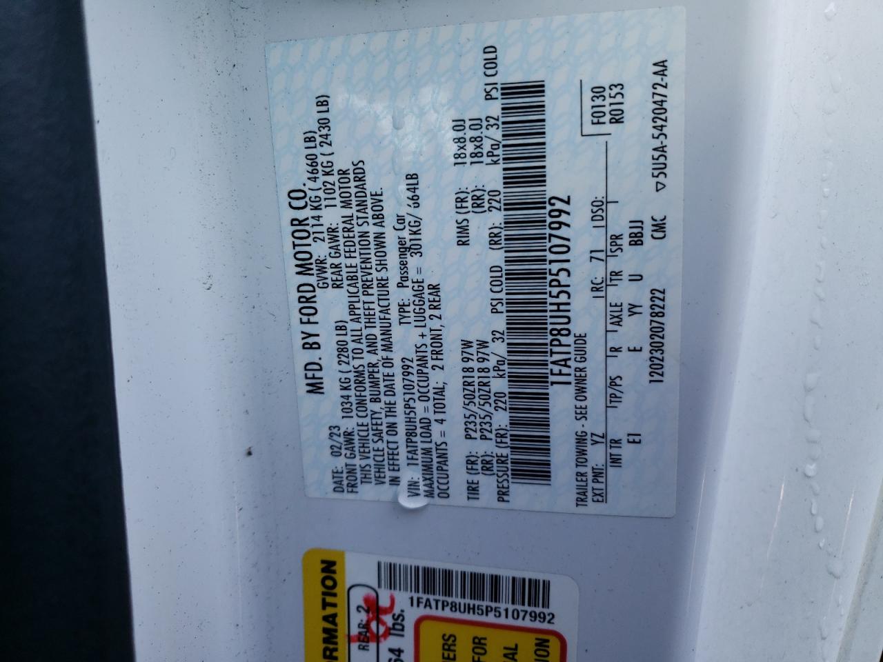1FATP8UH5P5107992 FORD ALL Models 2023