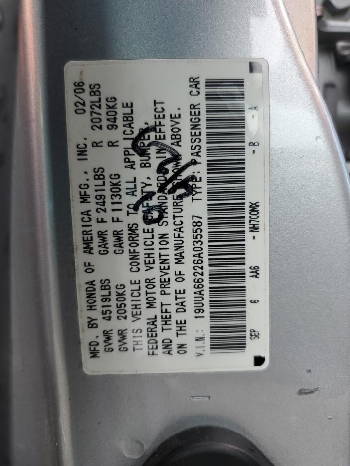 2006 Acura 3.2Tl VIN: 19UUA66226A035587 Lot: 44954135