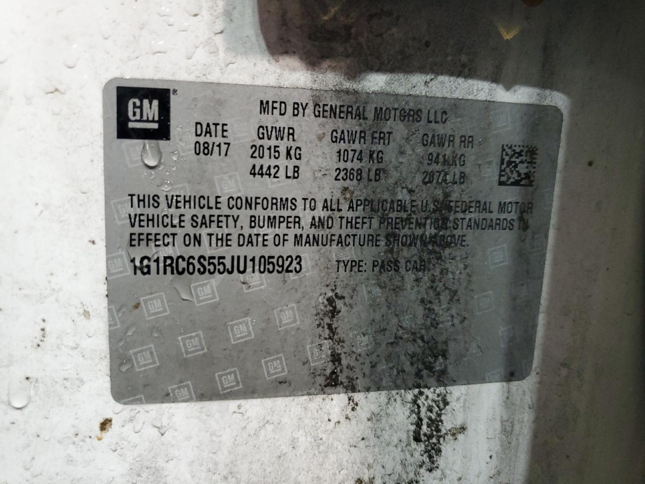1G1RC6S55JU105923 CHEVROLET VOLT 2018