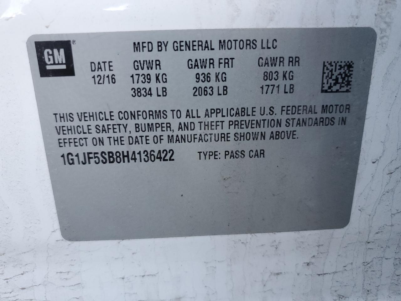 1G1JF5SB8H4136422 CHEVROLET SONIC 2017