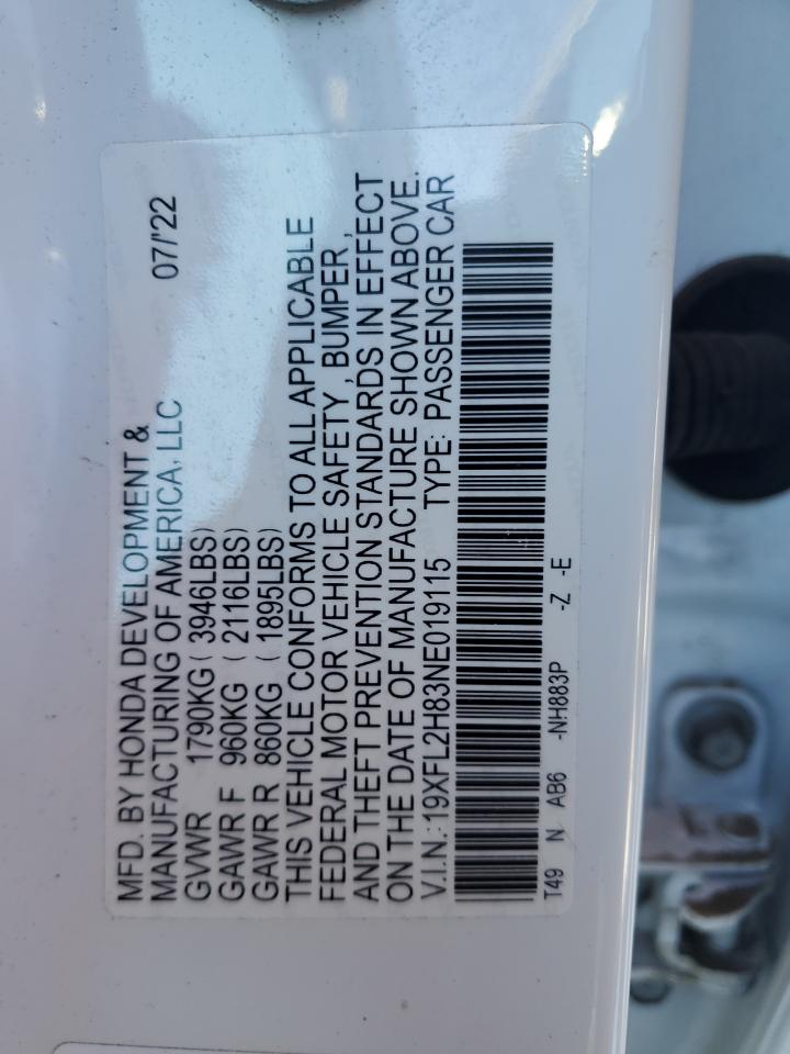 19XFL2H83NE019115 HONDA CIVIC 2022