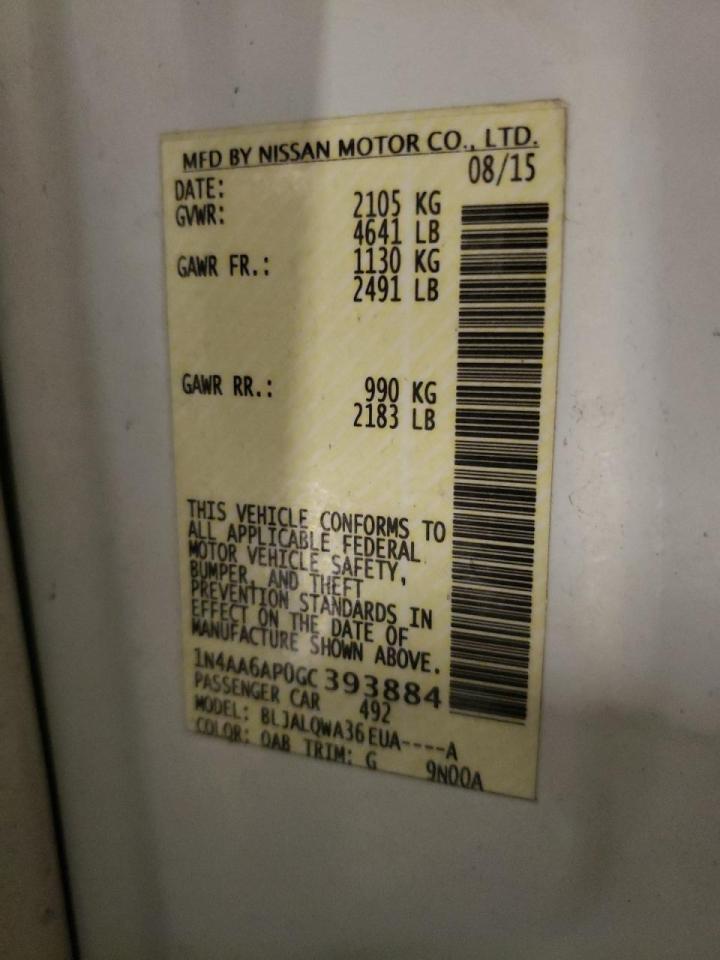 1N4AA6AP0GC393884 NISSAN MAXIMA 2016