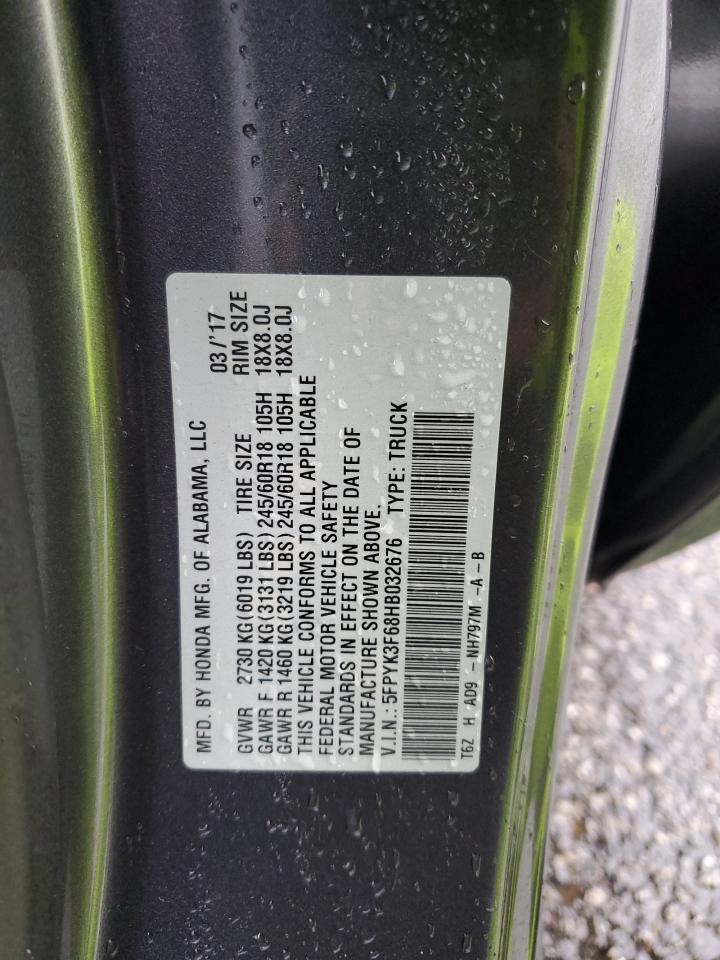 5FPYK3F68HB032676 HONDA RIDGELINE 2017