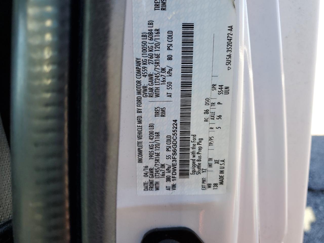 1FDWE3FS6GDC55224 FORD ALL Models 2016