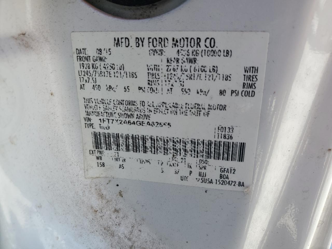 1FT7X2A64GEA62555 FORD F250 2016