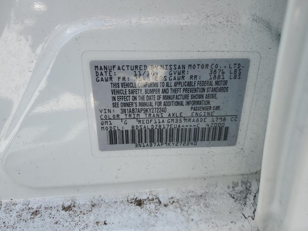 3N1AB7AP9KY272240 NISSAN SENTRA 2019