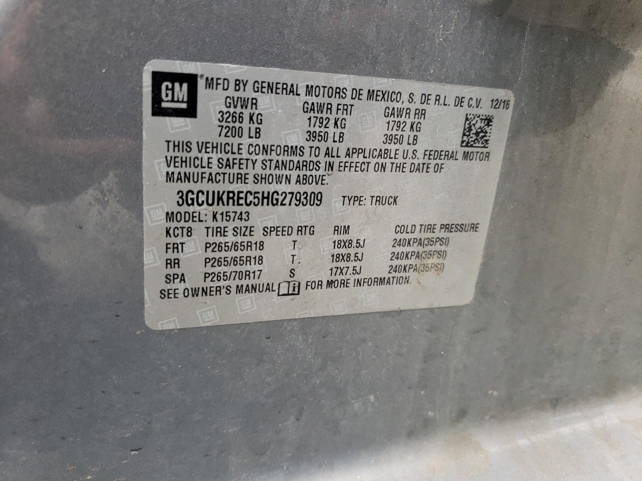 3GCUKREC5HG279309 CHEVROLET ALL Models 2017