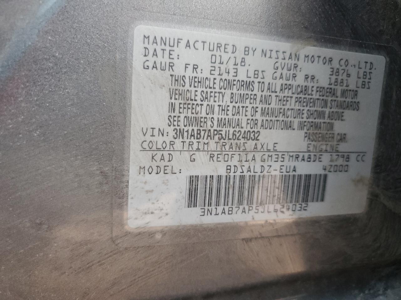 3N1AB7AP5JL624032 NISSAN SENTRA 2018