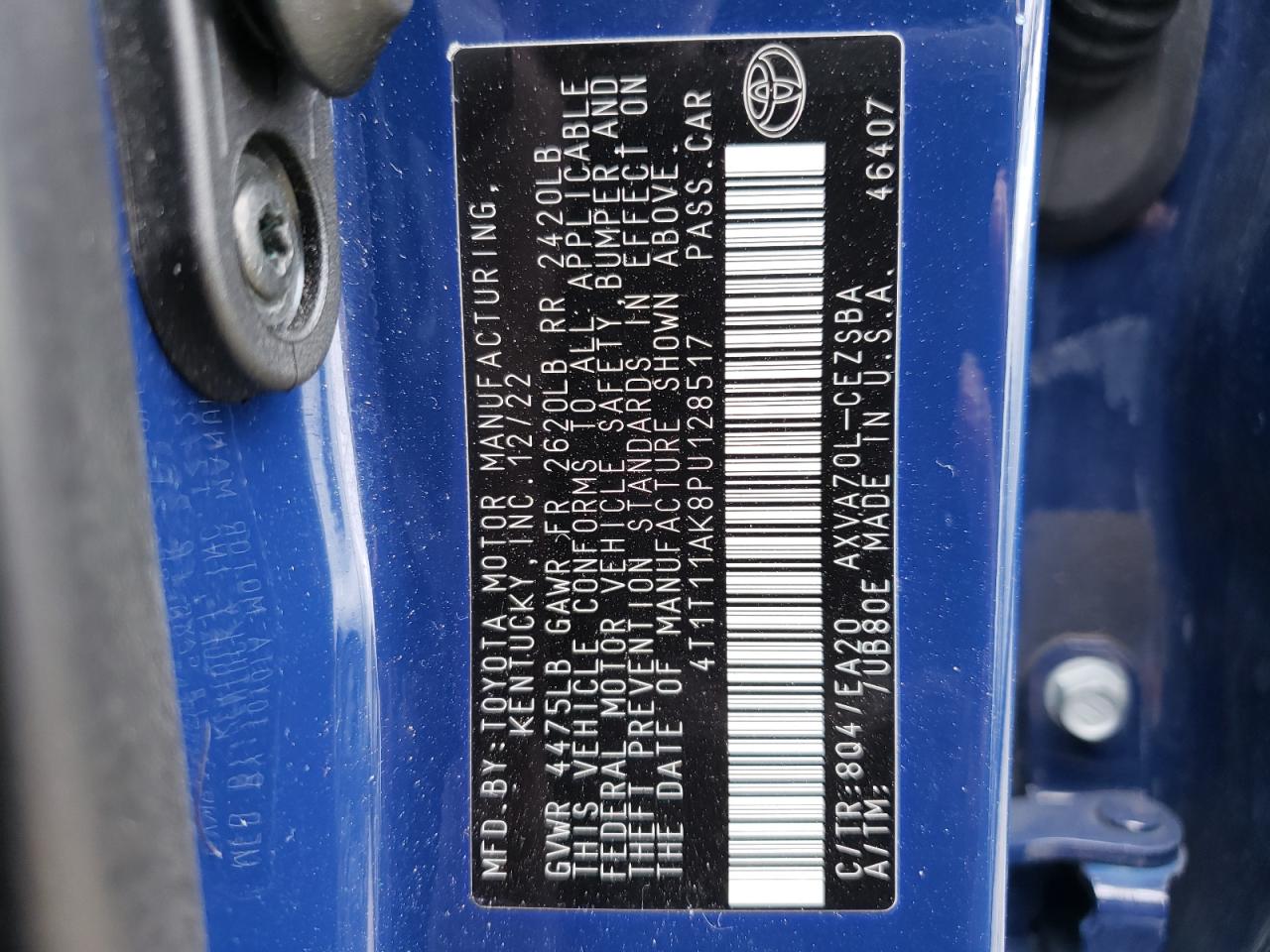 4T1T11AK8PU128517 TOYOTA CAMRY 2023