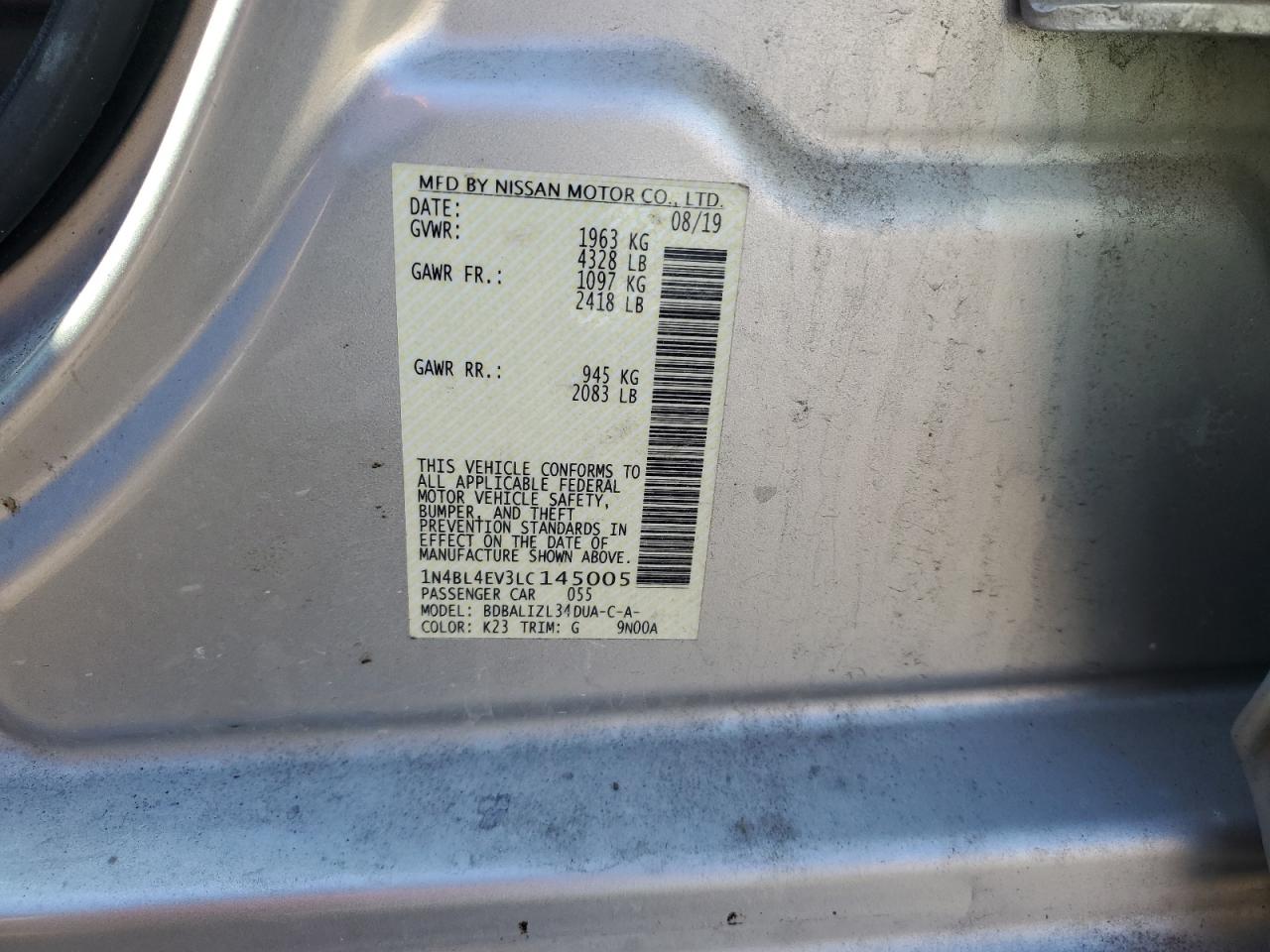 1N4BL4EV3LC145005 NISSAN ALTIMA 2020