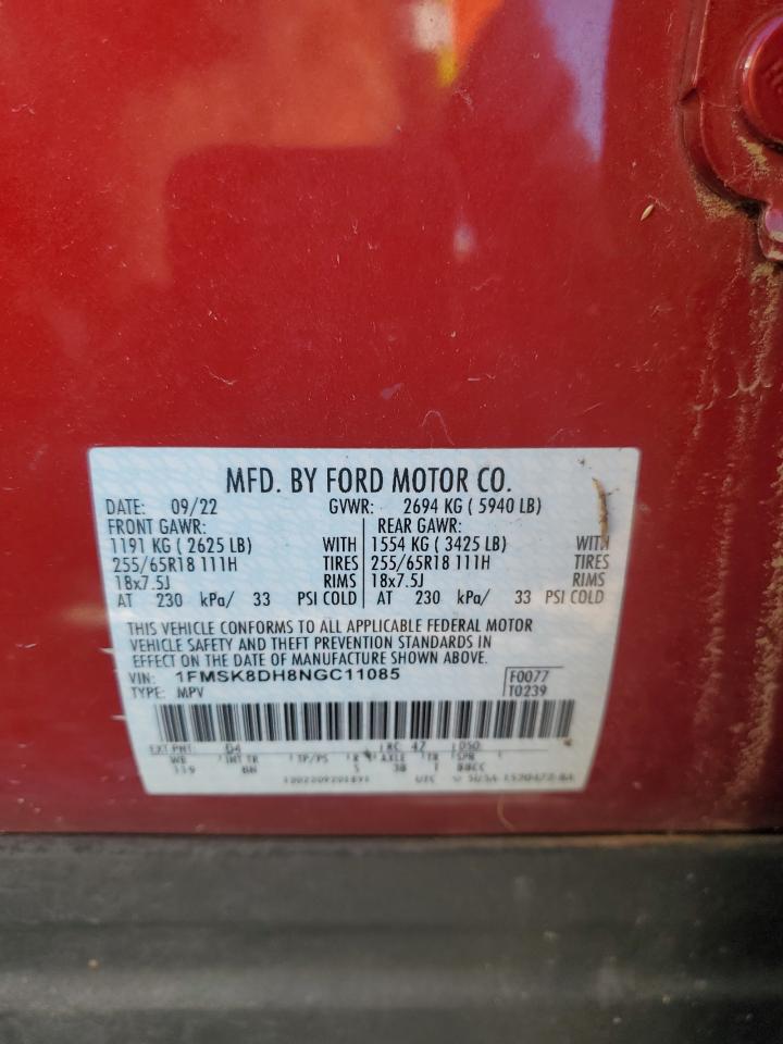 1FMSK8DH8NGC11085 FORD EXPLORER 2022