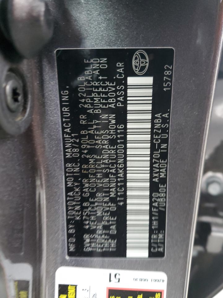 4T1C11AK6NU001116 TOYOTA CAMRY 2022