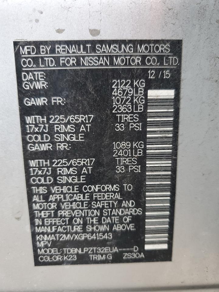 KNMAT2MVXGP641543 NISSAN ROGUE 2016