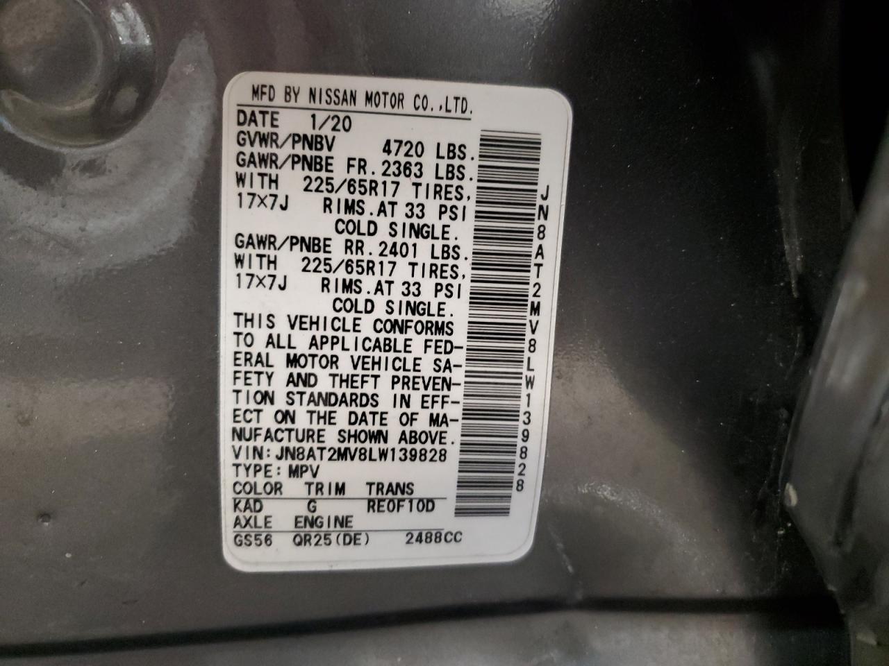 JN8AT2MV8LW139828 NISSAN ROGUE 2020