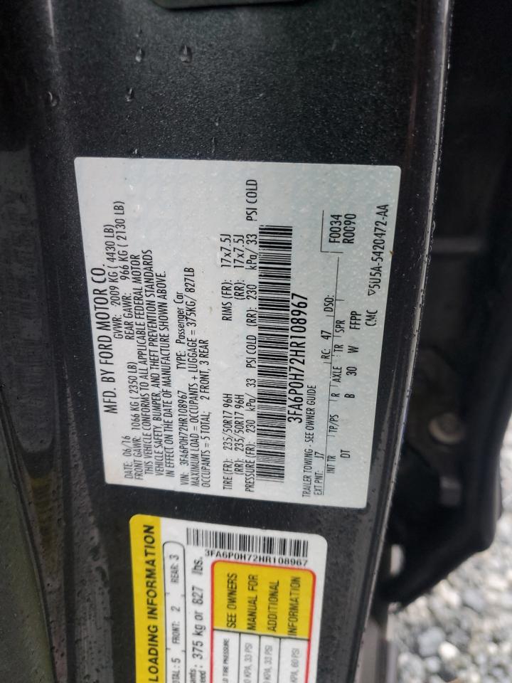 3FA6P0H72HR108967 FORD FUSION 2017