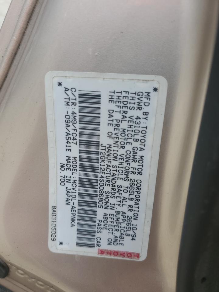 1995 Toyota Camry Le VIN: JT2GK12E4S0086805 Lot: 45793885