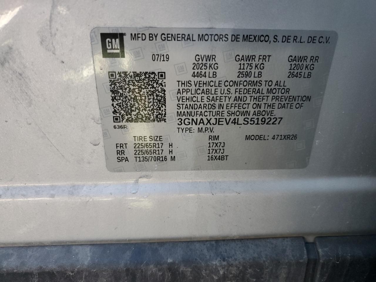 3GNAXJEV4LS519227 CHEVROLET EQUINOX 2020