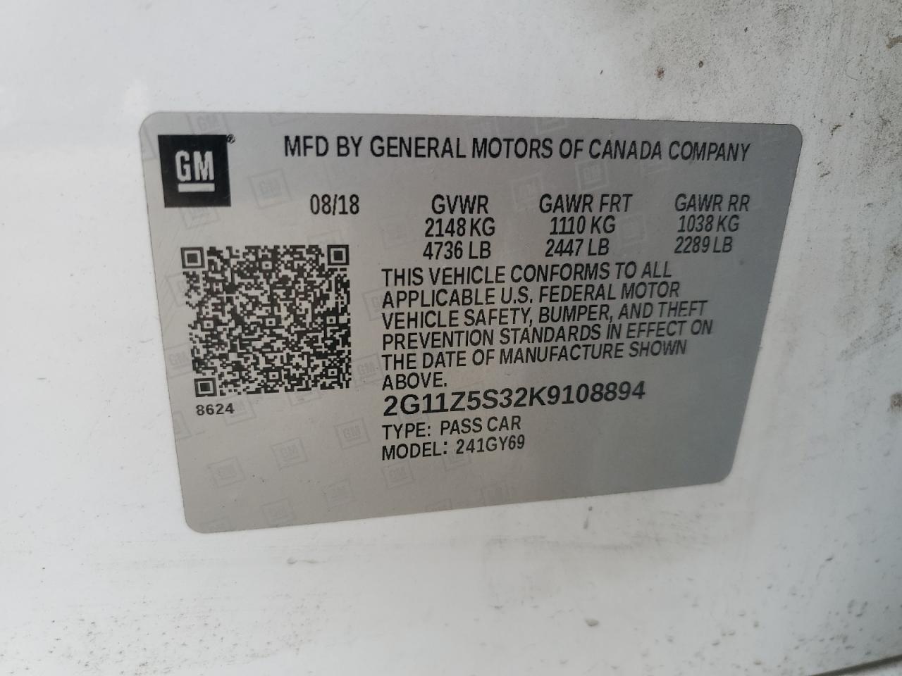 2G11Z5S32K9108894 CHEVROLET IMPALA 2019