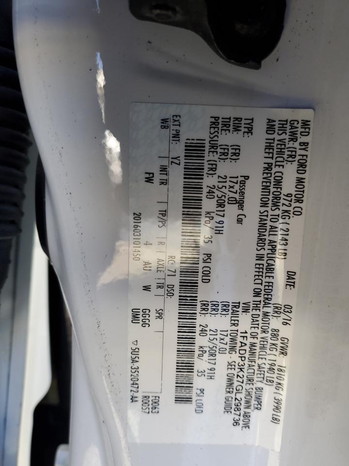 1FADP3K27GL298736 FORD FOCUS 2016