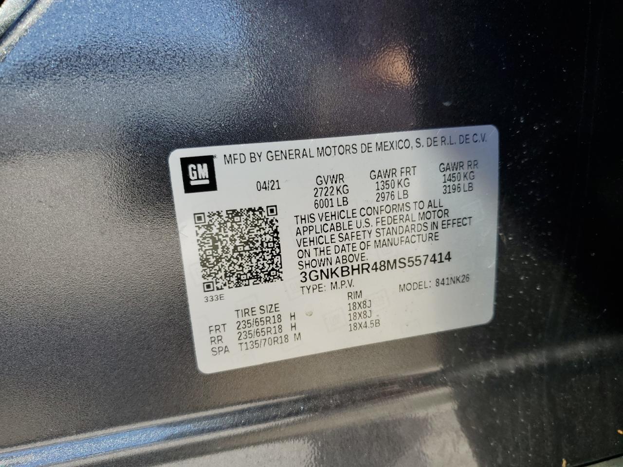 3GNKBHR48MS557414 CHEVROLET BLAZER 2021
