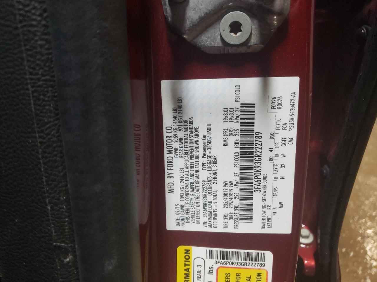 3FA6P0K93GR222789 FORD FUSION 2016