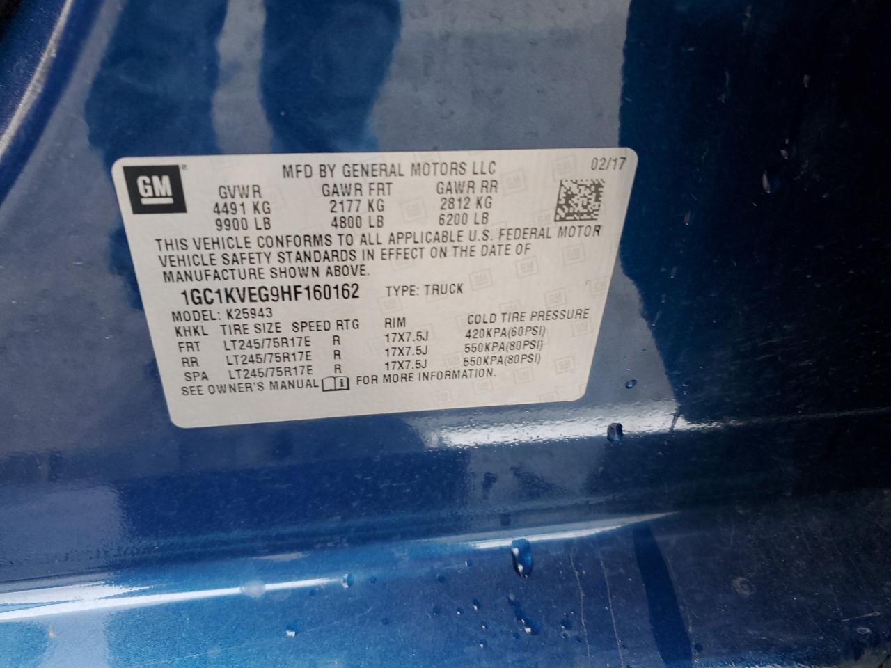 2017 Chevrolet Silverado K2500 Heavy Duty Lt VIN: 1GC1KVEG9HF160162 Lot: 45934845