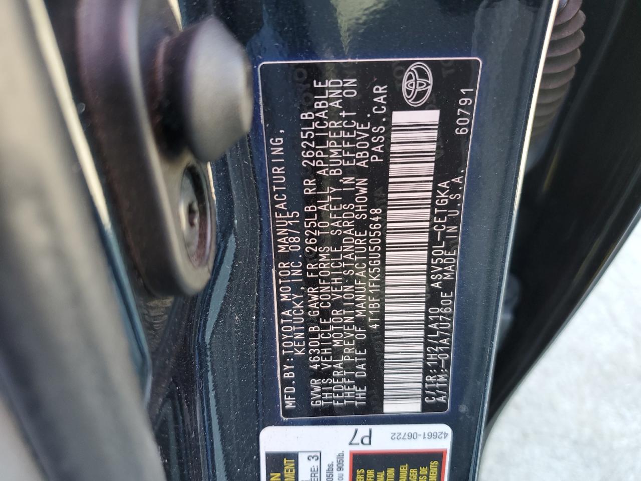 4T1BF1FK5GU505648 TOYOTA CAMRY 2016
