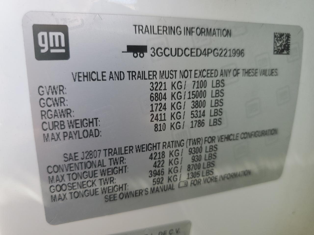 3GCUDCED4PG221996 CHEVROLET ALL Models 2023