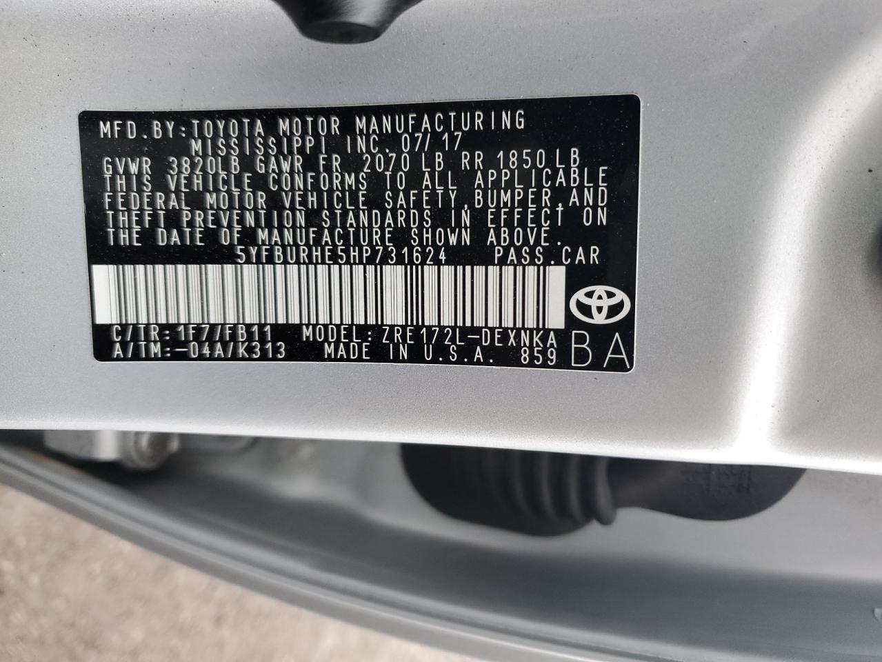 5YFBURHE5HP731624 TOYOTA COROLLA 2017