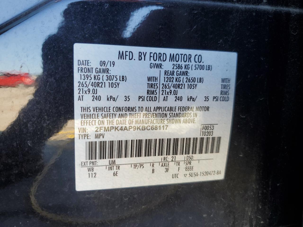 2FMPK4AP9KBC68117 FORD EDGE 2019