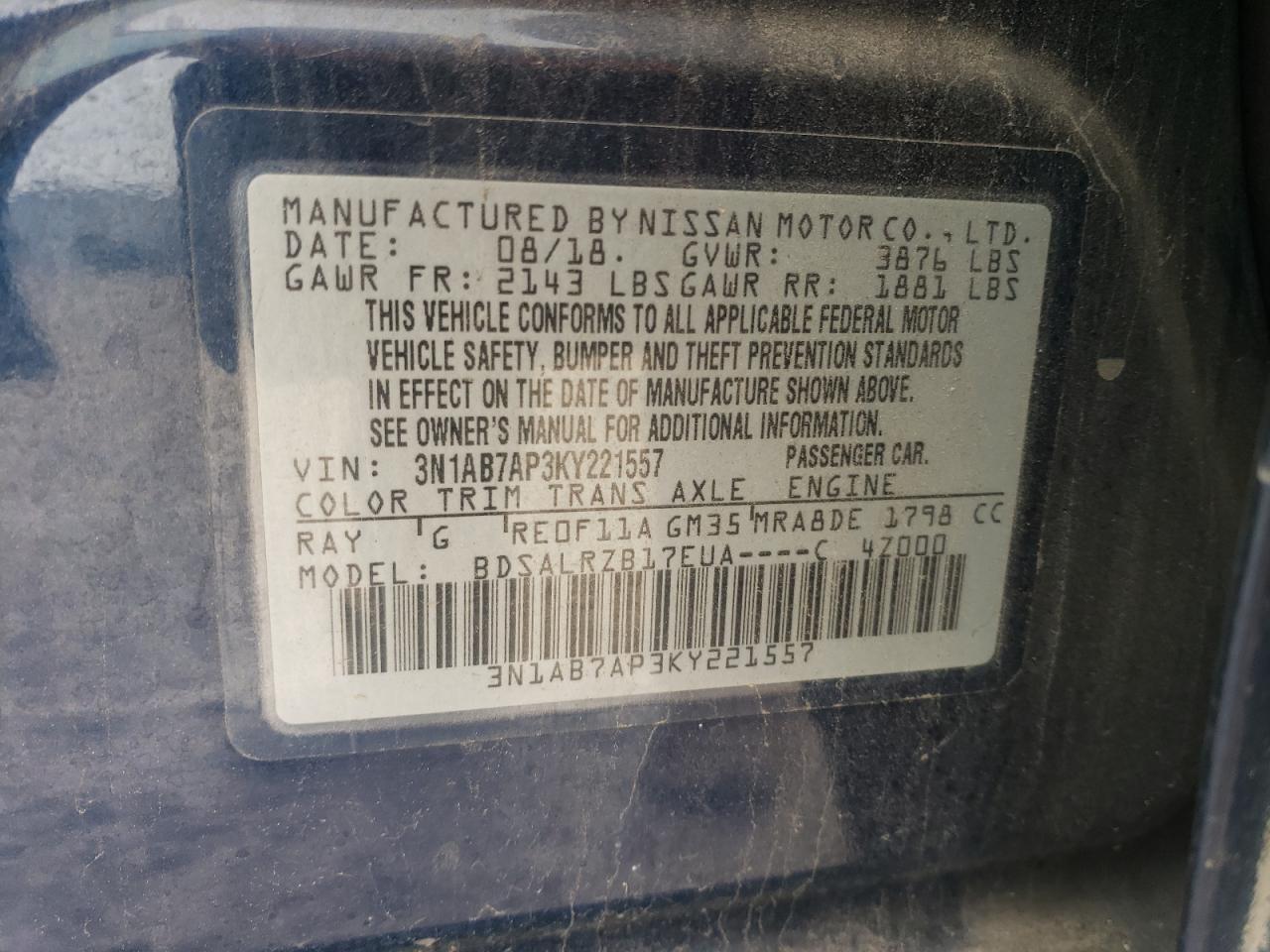 3N1AB7AP3KY221557 NISSAN SENTRA 2019