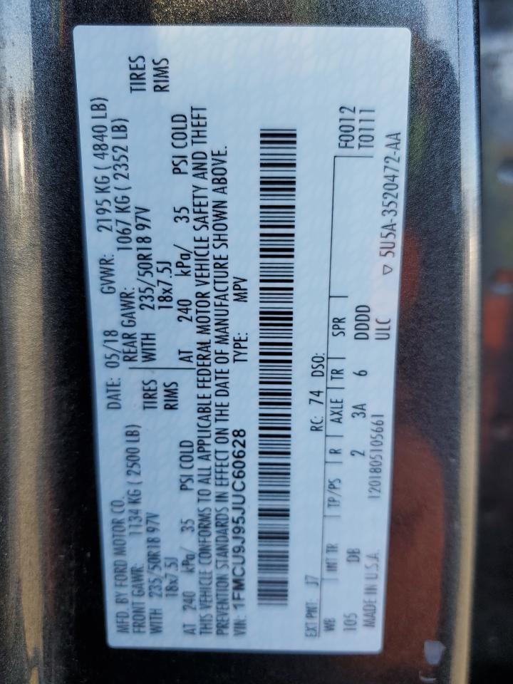 2018 Ford Escape Titanium VIN: 1FMCU9J95JUC60628 Lot: 45591615