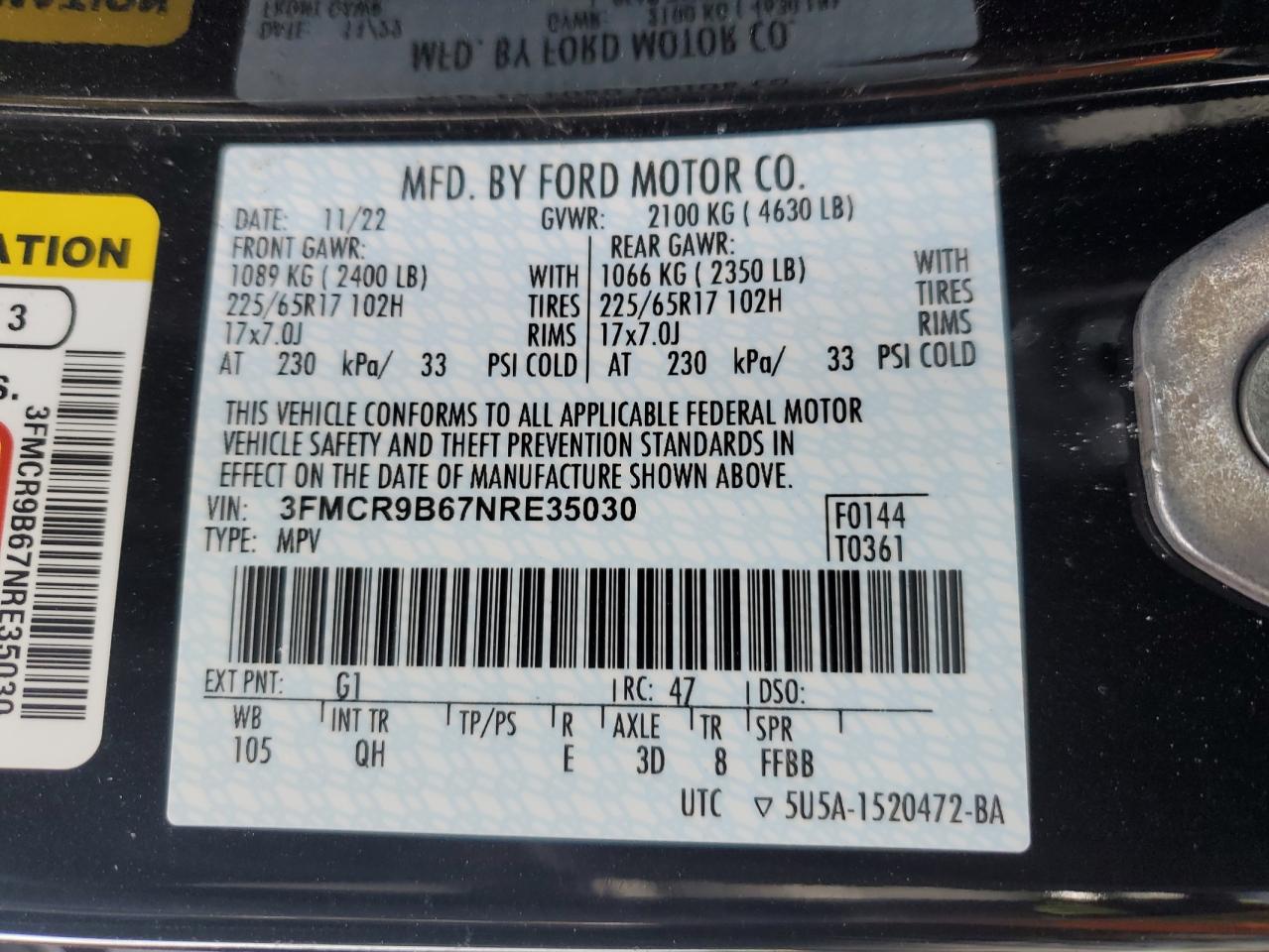 3FMCR9B67NRE35030 FORD BRONCO 2022