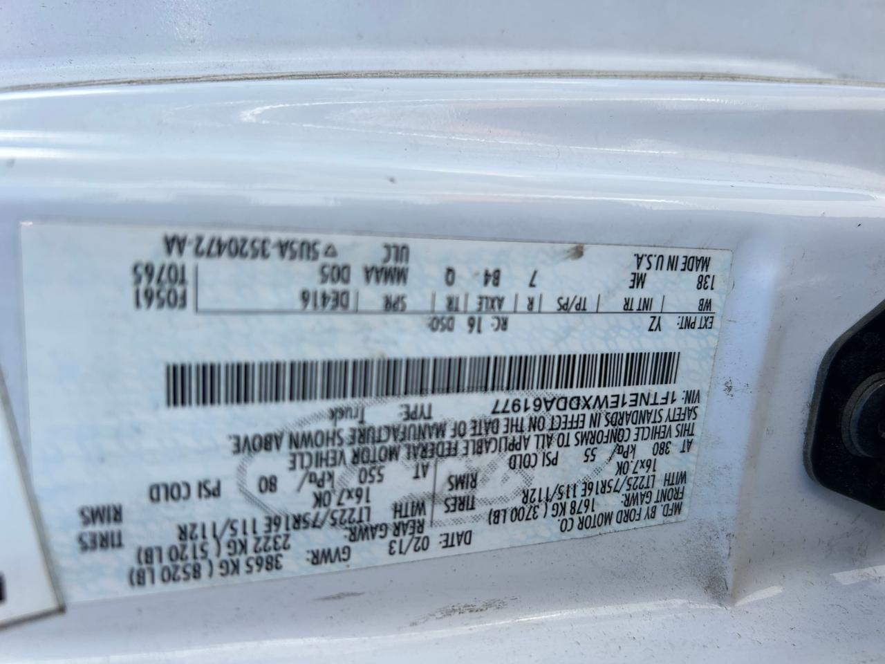 2013 Ford Econoline E150 Van VIN: 1FTNE1EWXDDA61977 Lot: 47144465