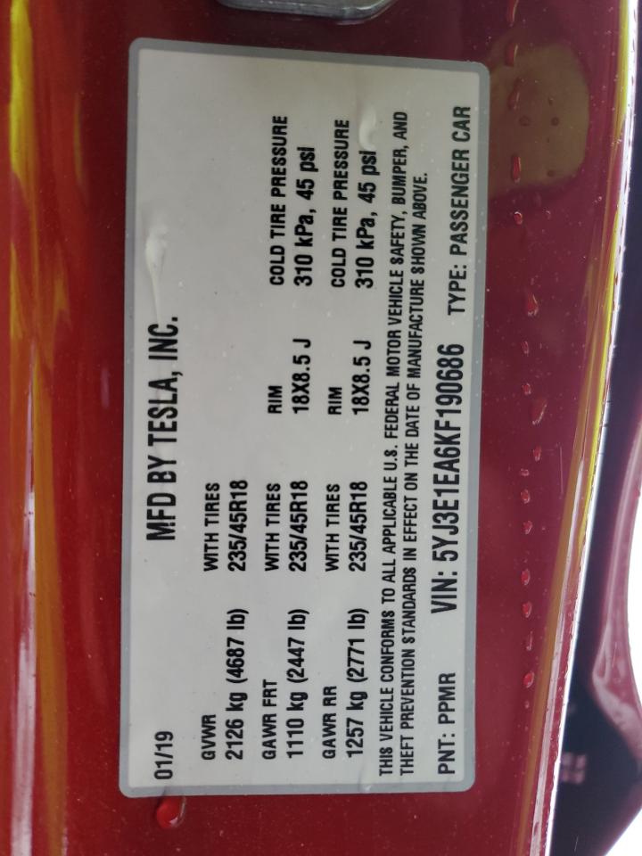 2019 Tesla Model 3 VIN: 5YJ3E1EA6KF190686 Lot: 44901315