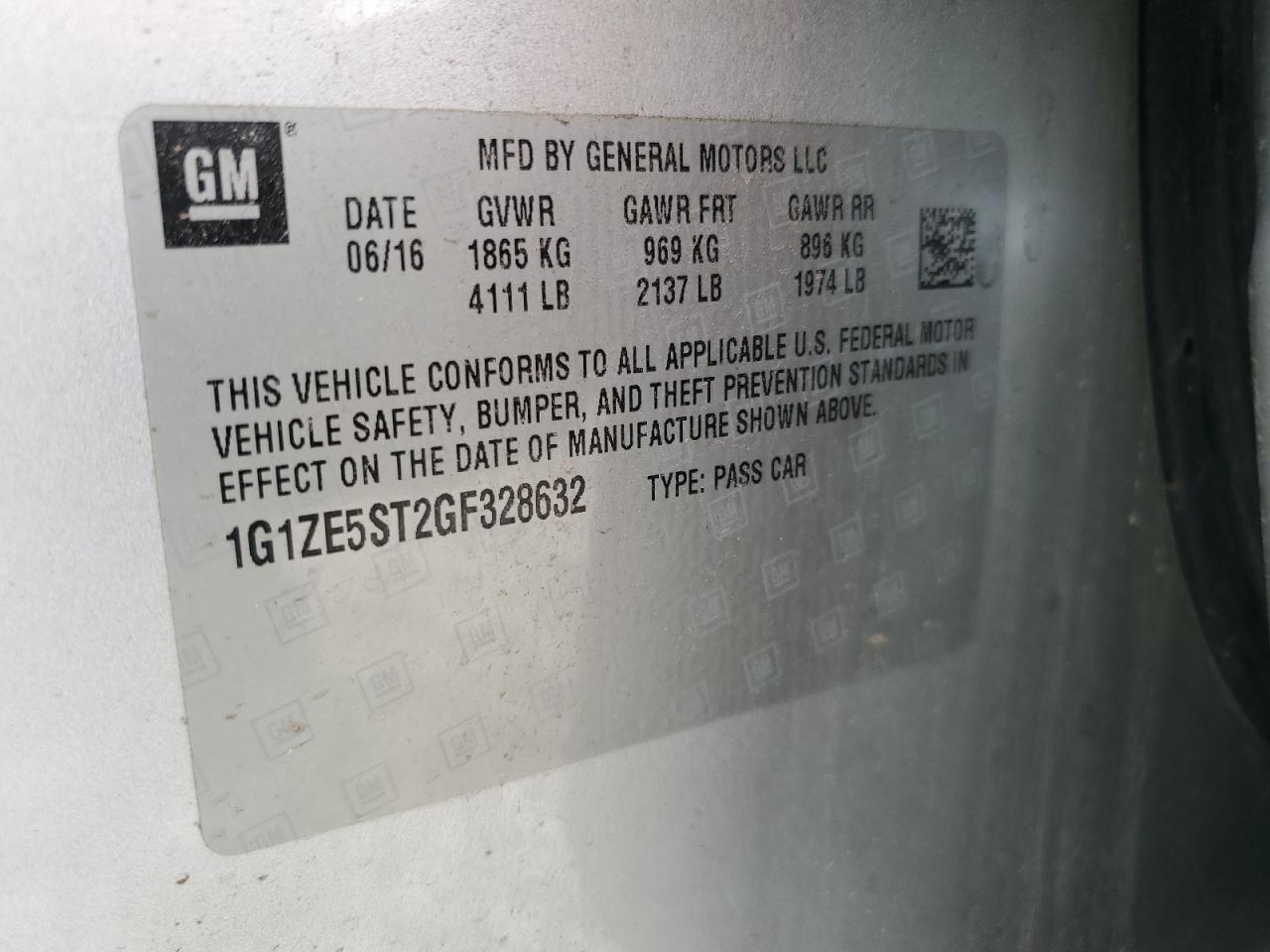 1G1ZE5ST2GF328632 CHEVROLET MALIBU 2016