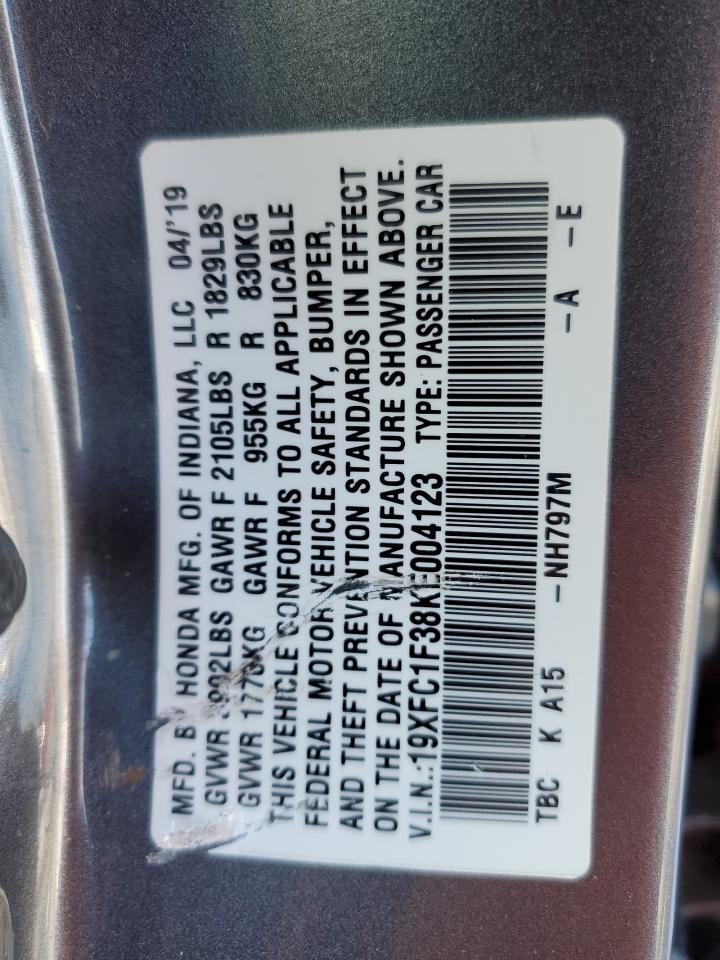 19XFC1F38KE004123 HONDA CIVIC 2019