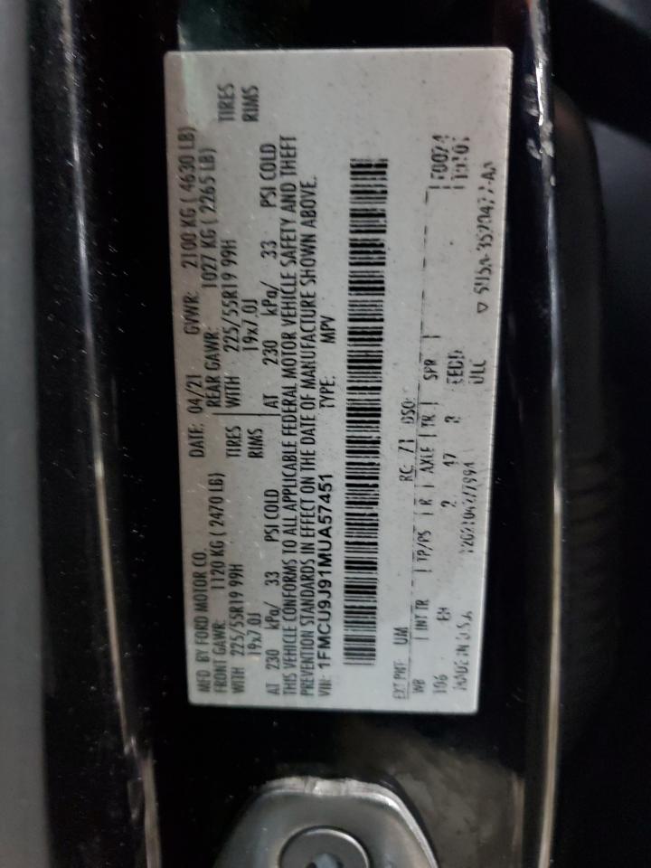 1FMCU9J91MUA57451 FORD ESCAPE 2021