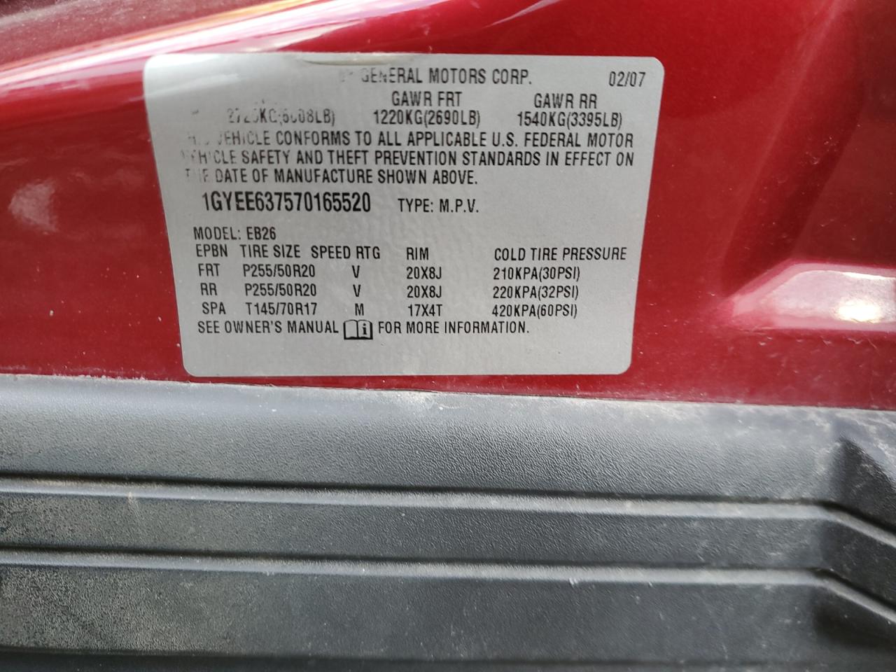2007 Cadillac Srx VIN: 1GYEE637570165520 Lot: 47398075