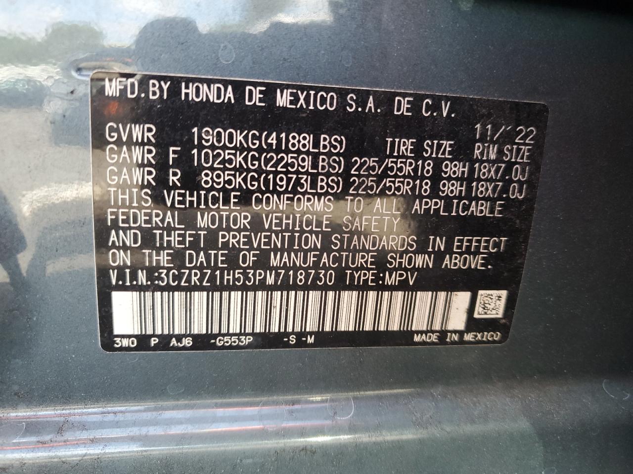 3CZRZ1H53PM718730 HONDA HR-V 2023