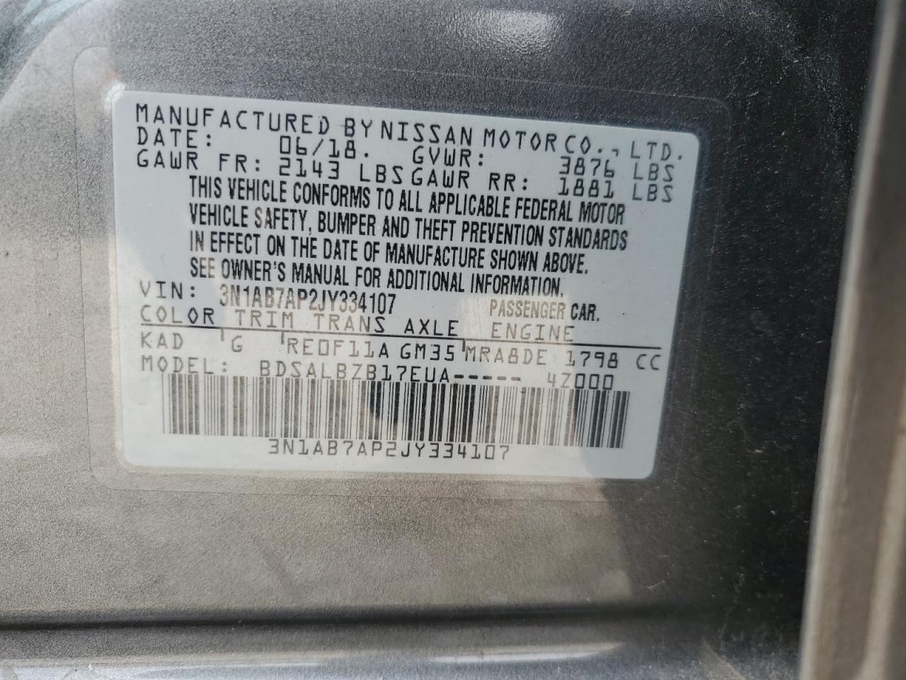 3N1AB7AP2JY334107 NISSAN SENTRA 2018