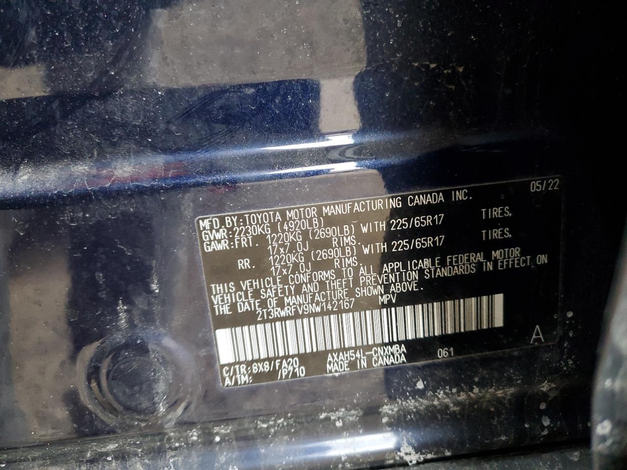 2T3RWRFV9NW142167 TOYOTA RAV4 2022